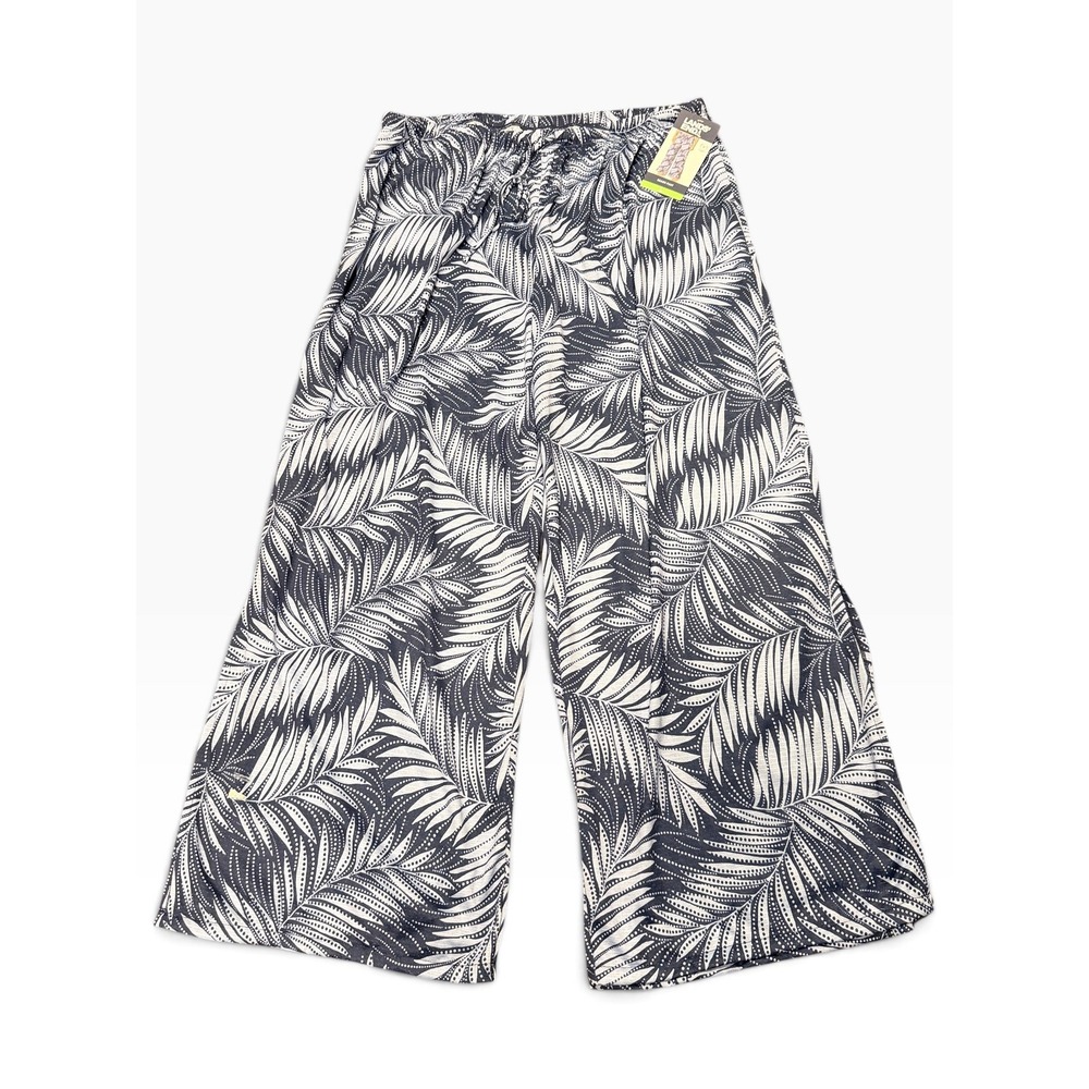 NWT Lands' End Beach Pants Womens L Navy White Tropical Wide Leg Side Slit 1099 - Picture 2 of 8